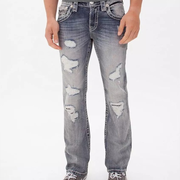 Rock Revival Men's Distressed Blue Jeans